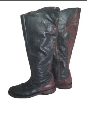 Freebird by Steven Lyons Women Size 7 Two-tone Leather Boots Tall Side Zip Knee